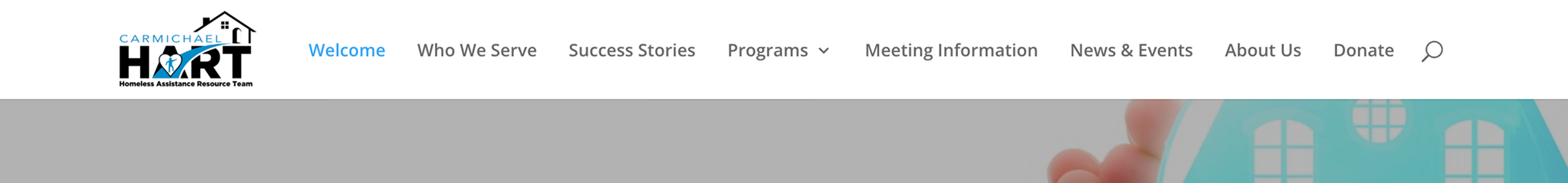 Legacy navigation with a crowded nine-item dropdown menu mixing unrelated links like Mobile Shower, Winter Sanctuary, News & Press, and Meeting Minutes